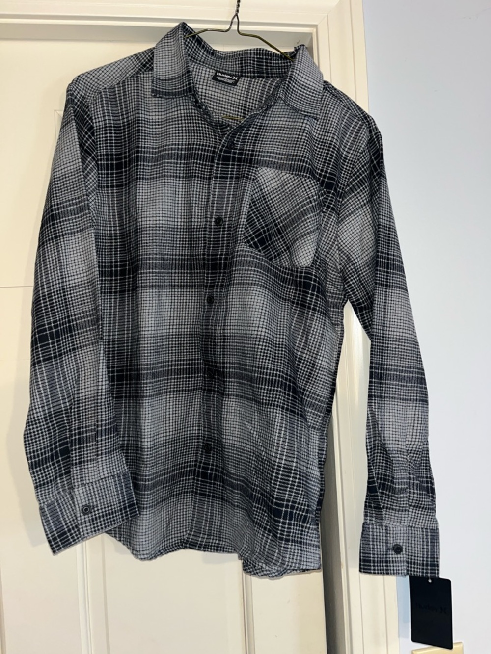 Hurley Boys Black & White Plaid Button-Up Shirt